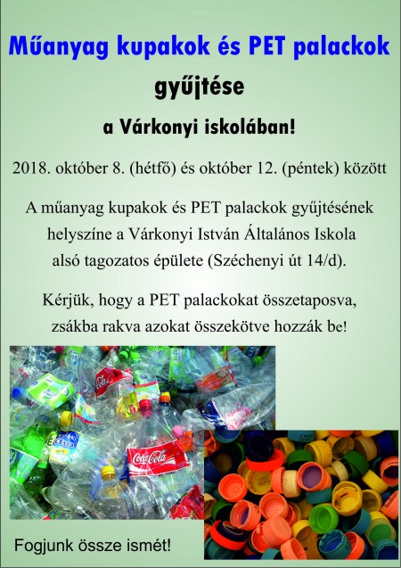 Műanyag kupakok és PET palackok gyűjtése